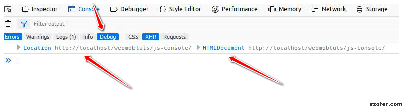 javascript console debug
