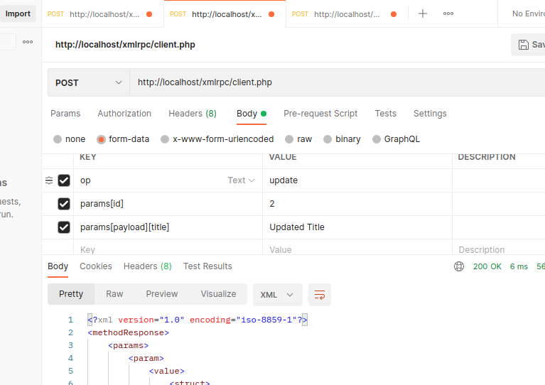 xmlrpc testing in postman 2